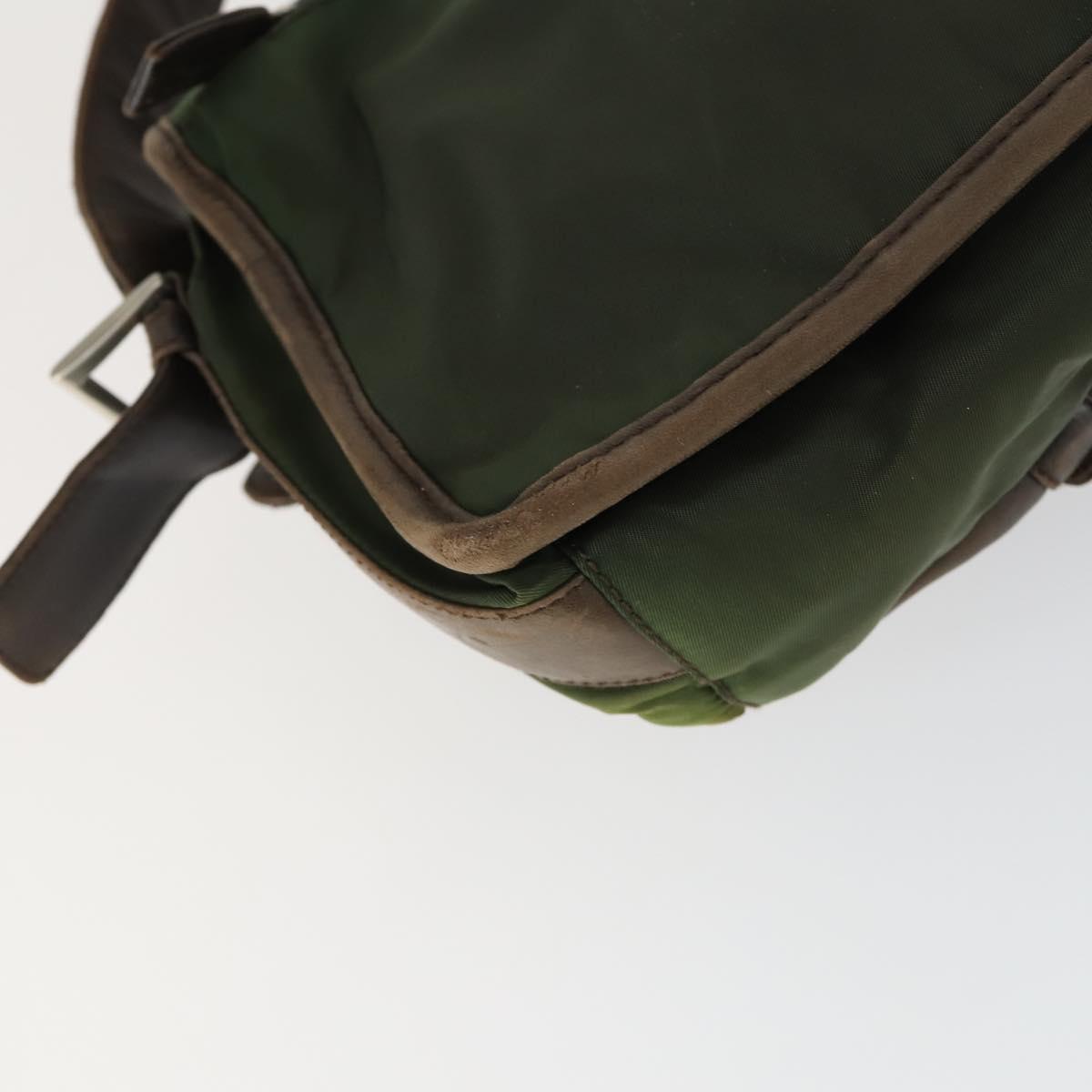 PRADA Shoulder Bag Nylon Khaki Silver Auth am10515