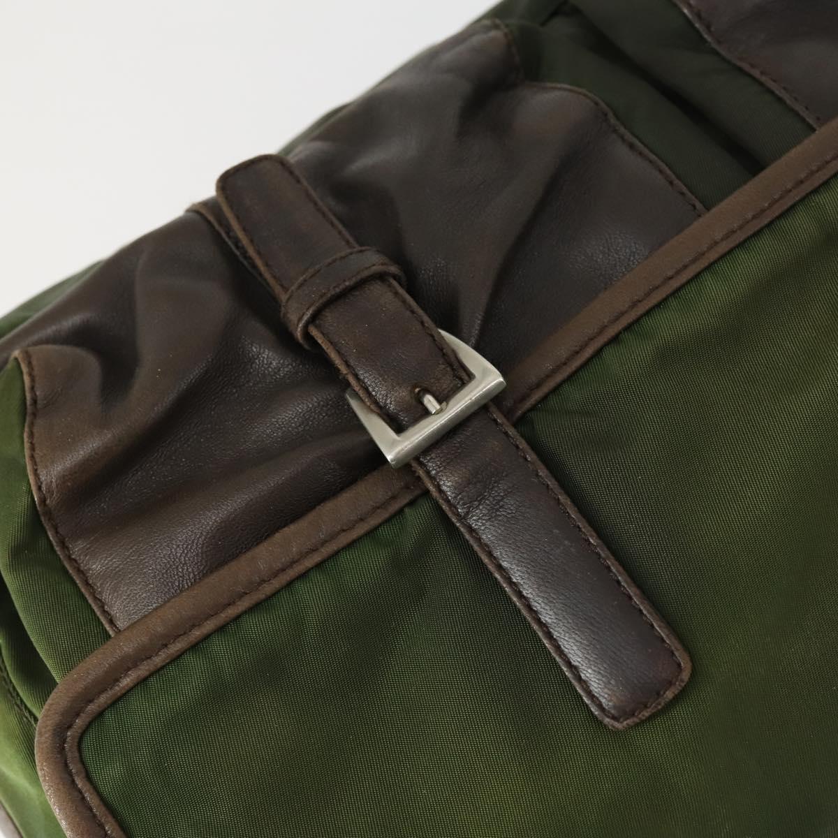 PRADA Shoulder Bag Nylon Khaki Silver Auth am10515