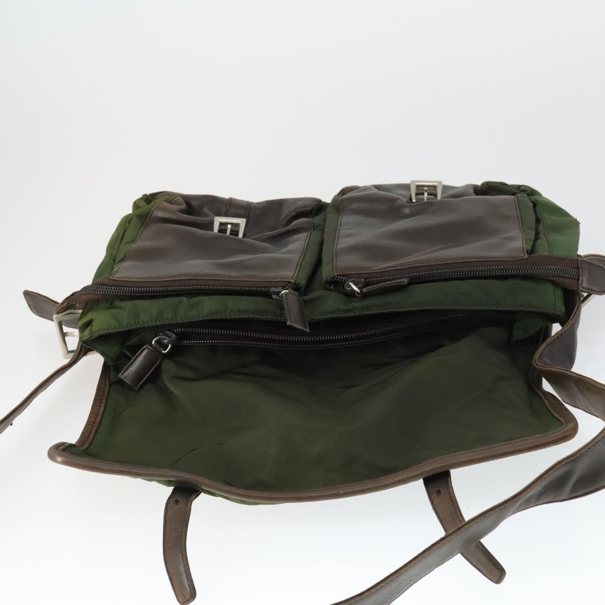 PRADA Shoulder Bag Nylon Khaki Silver Auth am10515