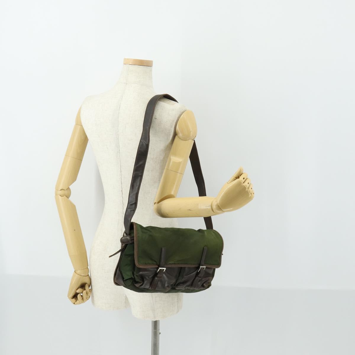 PRADA Shoulder Bag Nylon Khaki Silver Auth am10515