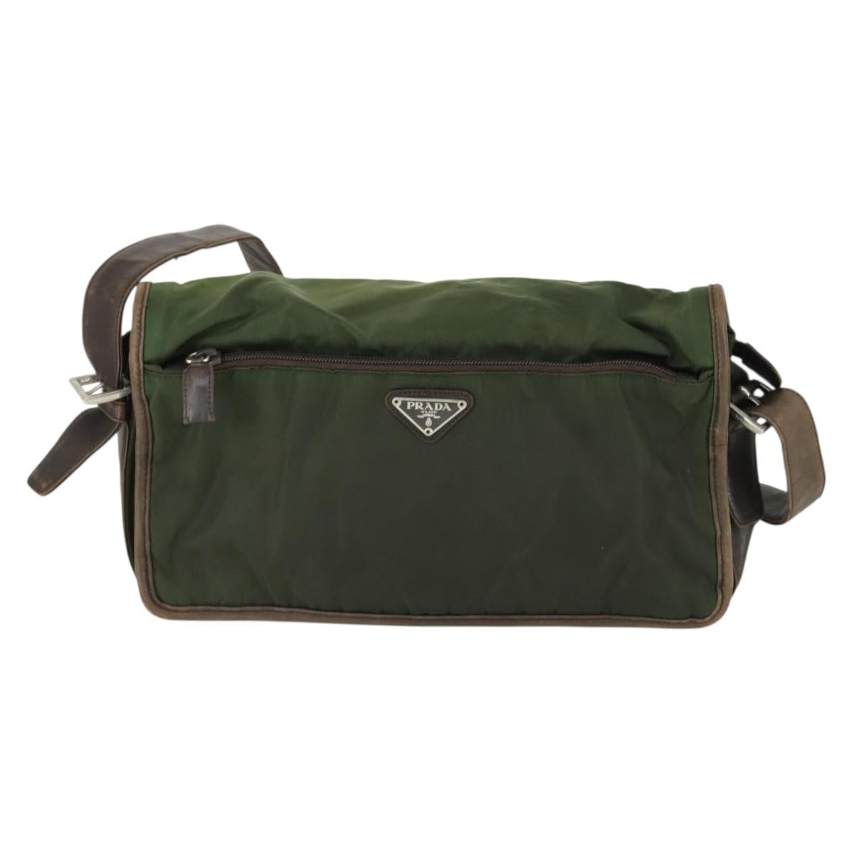 PRADA Shoulder Bag Nylon Khaki Silver Auth am10515