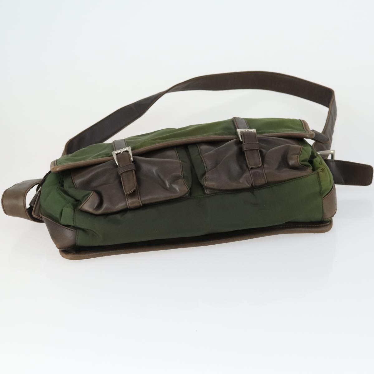 PRADA Shoulder Bag Nylon Khaki Silver Auth am10515