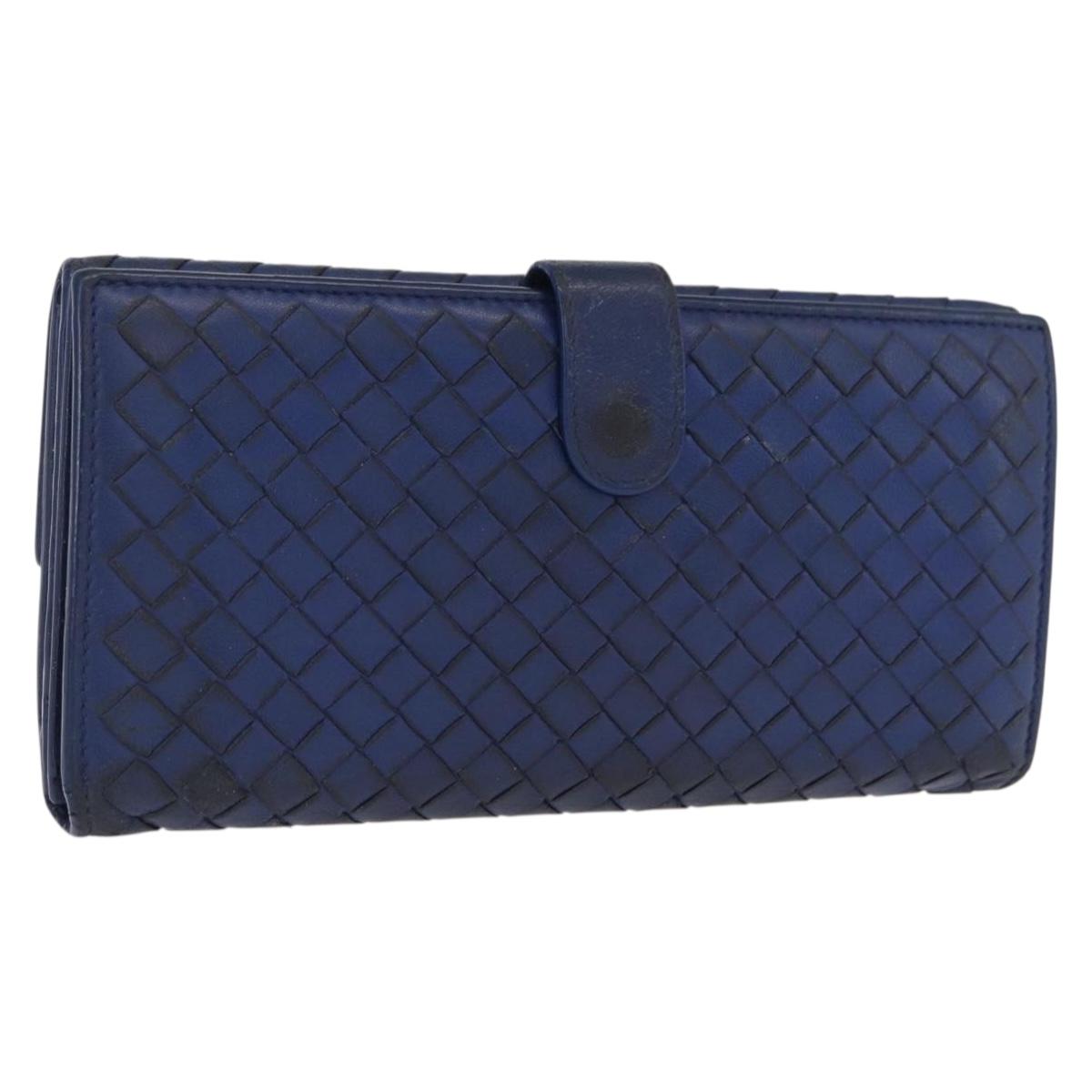 BOTTEGA VENETA INTRECCIATO Long Wallet Leather Blue Auth am10518