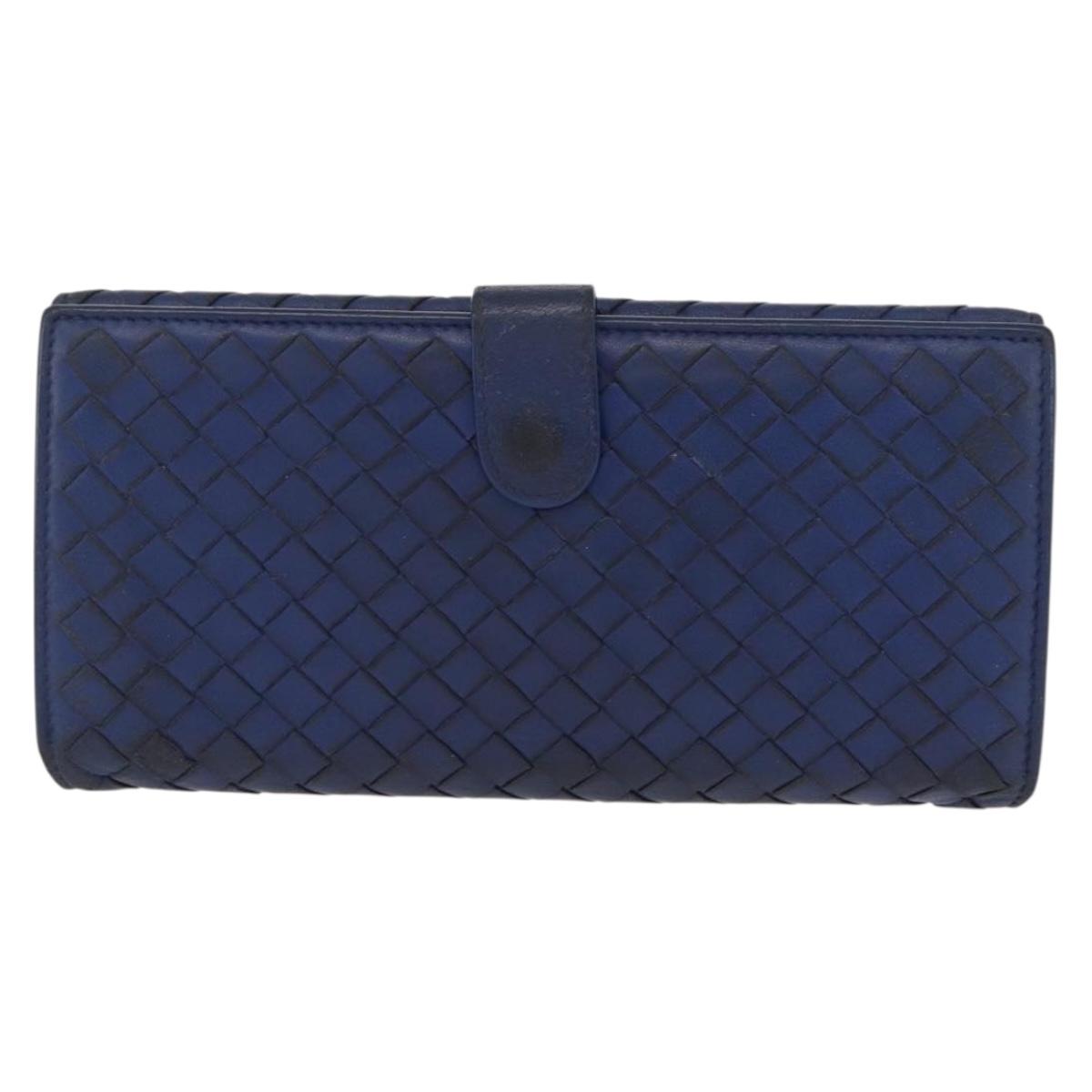 BOTTEGA VENETA INTRECCIATO Long Wallet Leather Blue Auth am10518