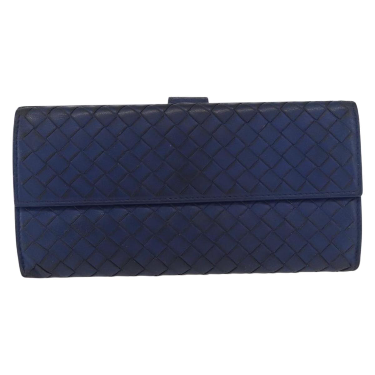 BOTTEGA VENETA INTRECCIATO Long Wallet Leather Blue Auth am10518