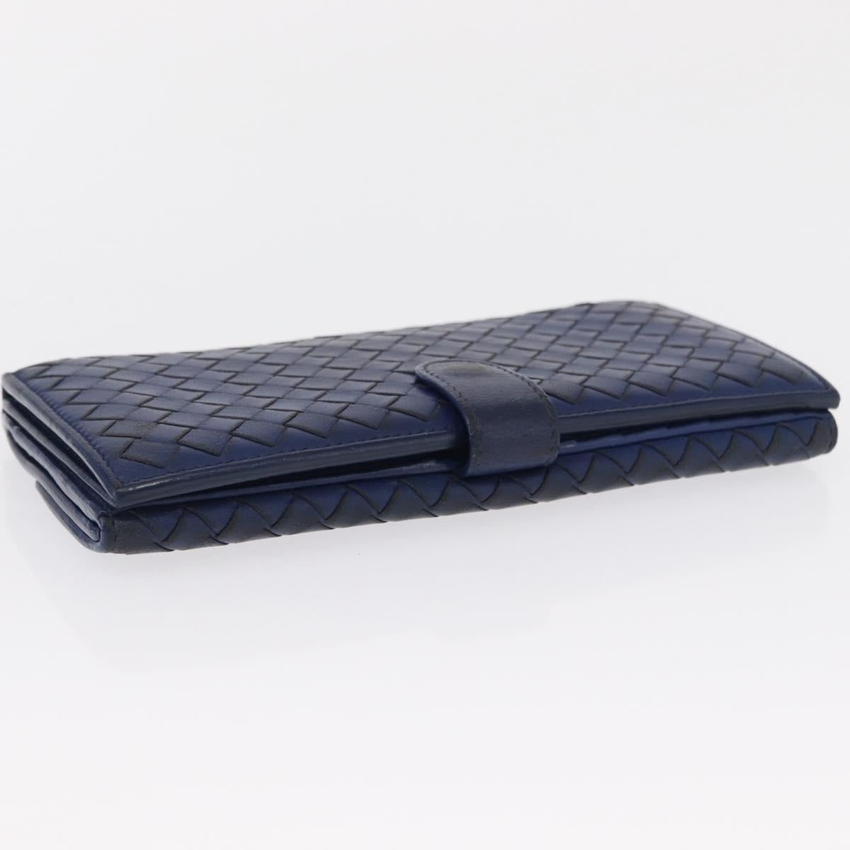 BOTTEGA VENETA INTRECCIATO Long Wallet Leather Blue Auth am10518