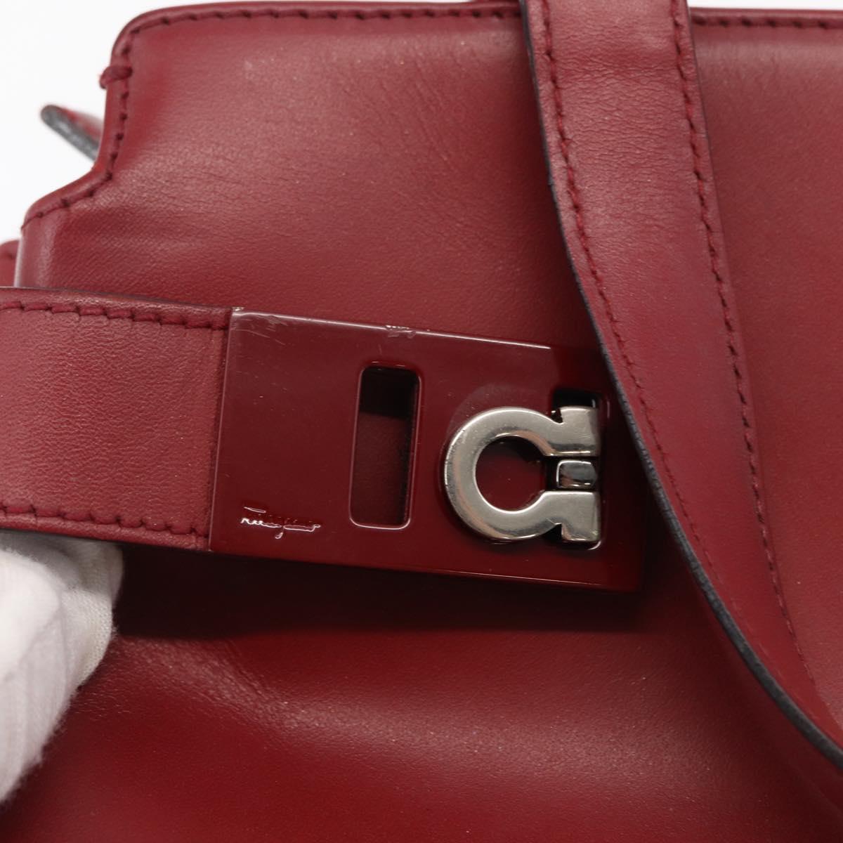 Salvatore Ferragamo Gancini Wanda Hand Bag Leather Red Silver Auth am10521