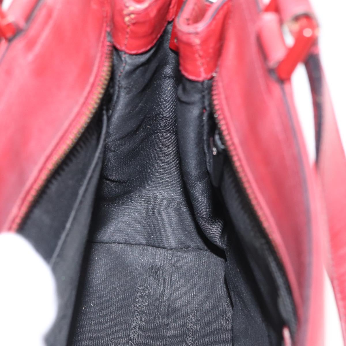 Salvatore Ferragamo Gancini Wanda Hand Bag Leather Red Silver Auth am10521