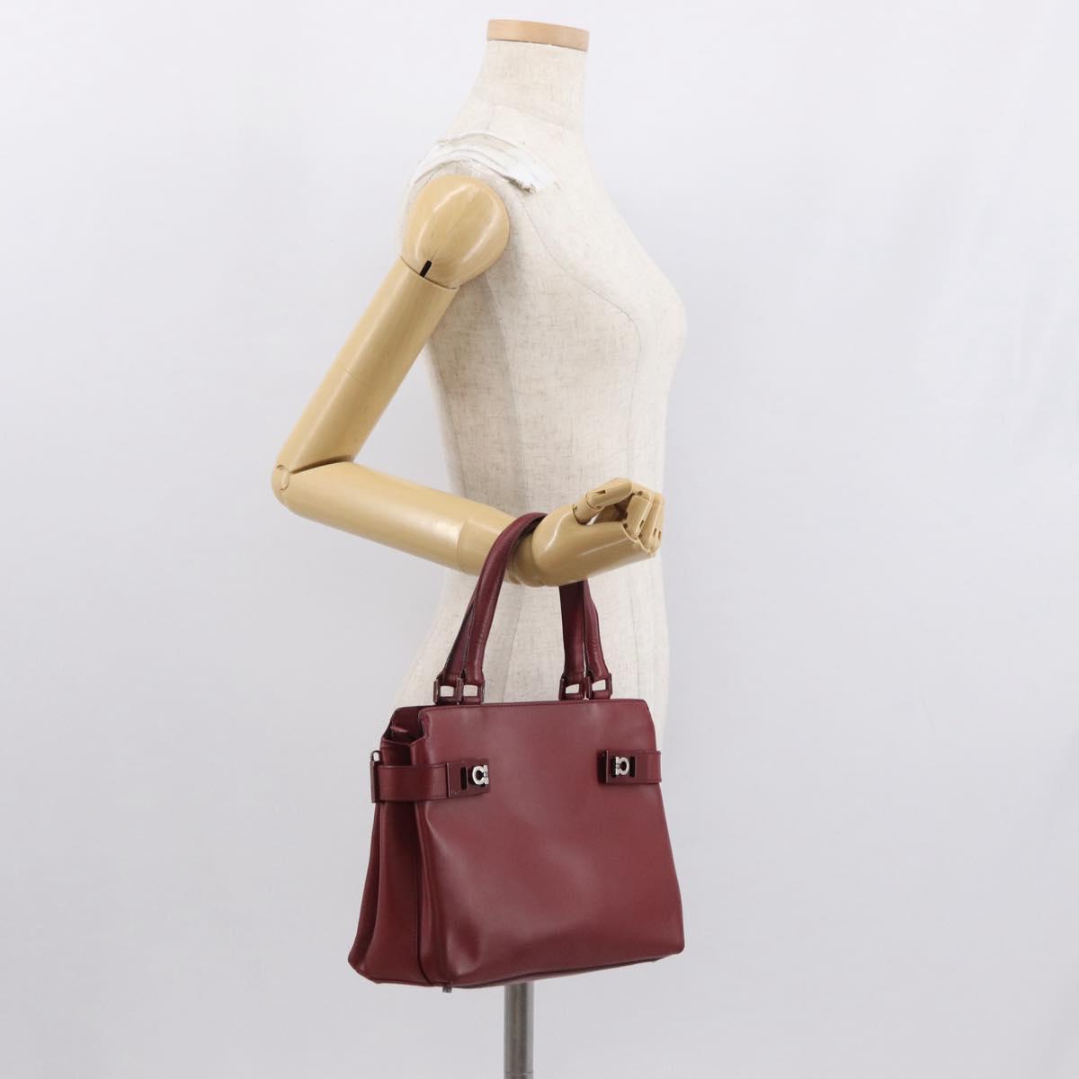 Salvatore Ferragamo Gancini Wanda Hand Bag Leather Red Silver Auth am10521