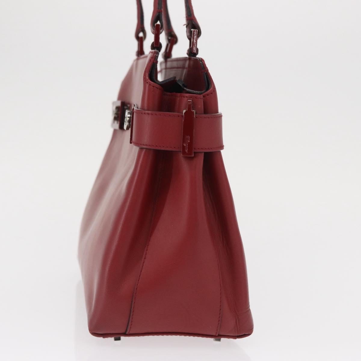 Salvatore Ferragamo Gancini Wanda Hand Bag Leather Red Silver Auth am10521