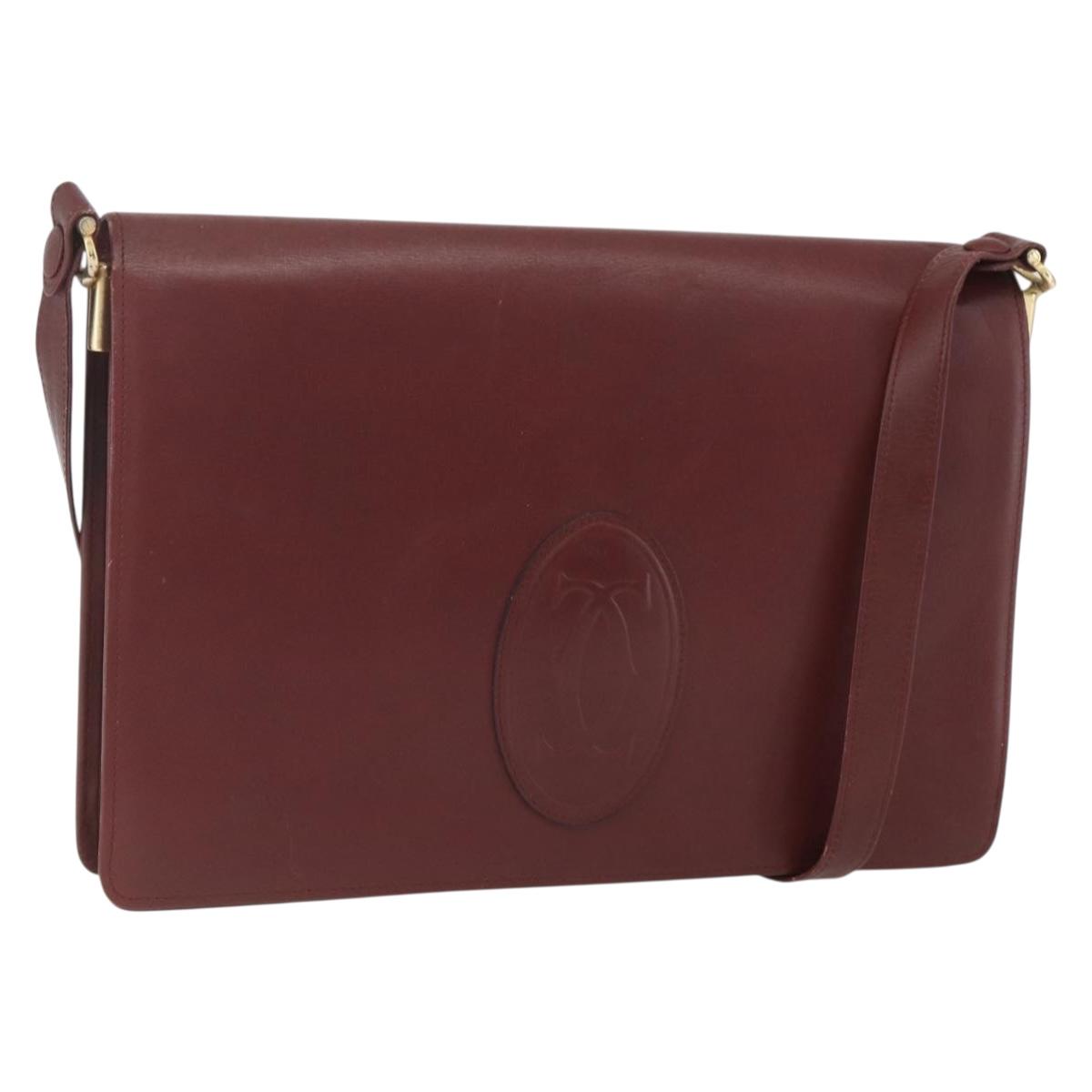 CARTIER Must Line Shoulder Bag Leather Bordeaux Gold Auth am10523