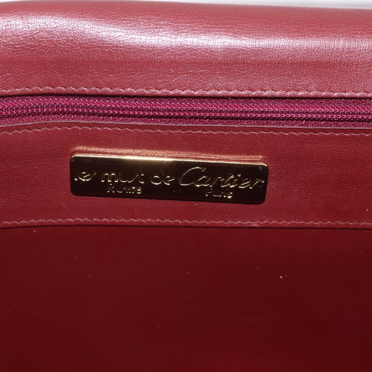 CARTIER Must Line Shoulder Bag Leather Bordeaux Gold Auth am10523