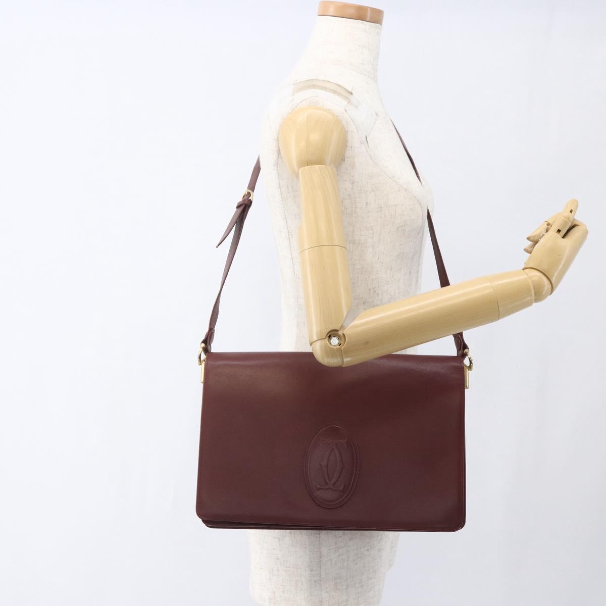 CARTIER Must Line Shoulder Bag Leather Bordeaux Gold Auth am10523