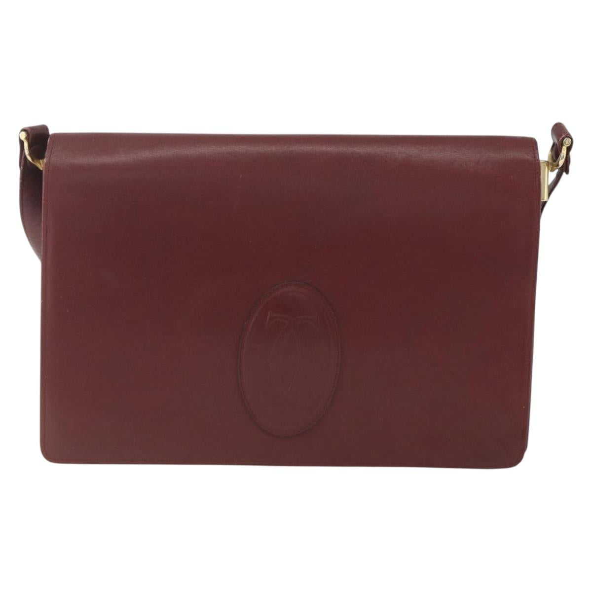 CARTIER Must Line Shoulder Bag Leather Bordeaux Gold Auth am10523