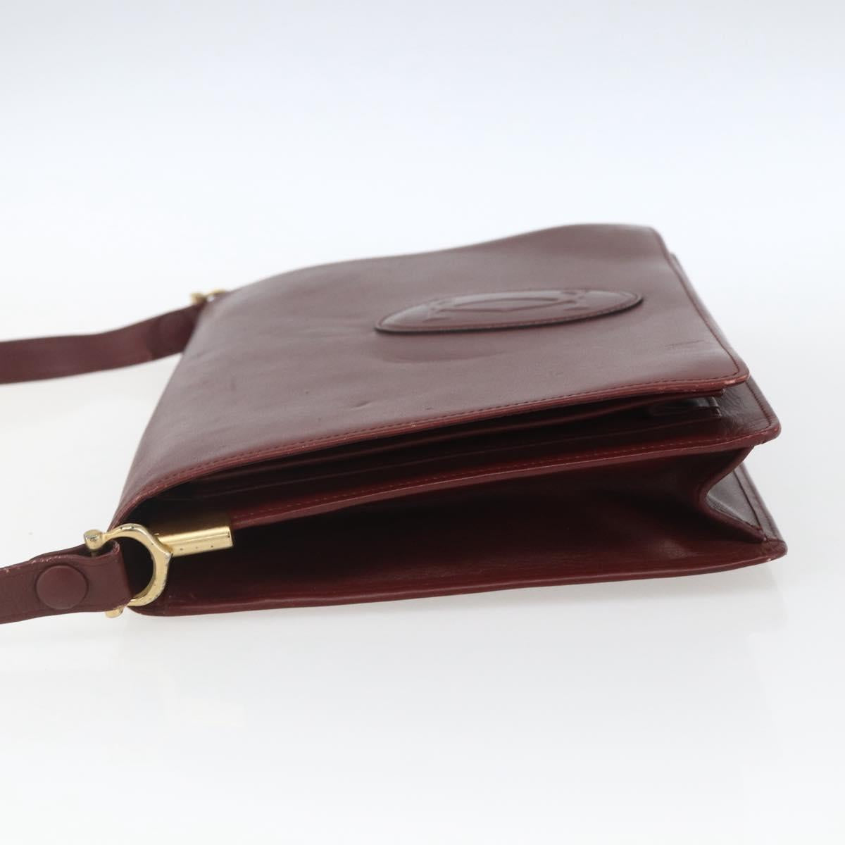 CARTIER Must Line Shoulder Bag Leather Bordeaux Gold Auth am10523