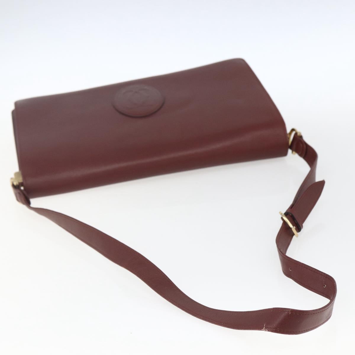 CARTIER Must Line Shoulder Bag Leather Bordeaux Gold Auth am10523