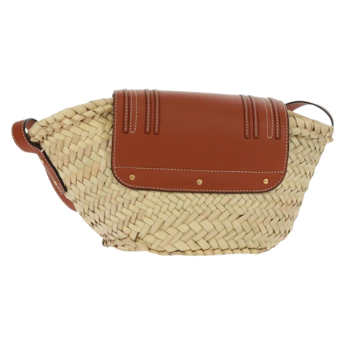 Chloe Mercy Shoulder Bag Raffia Beige Brown Auth am10525V