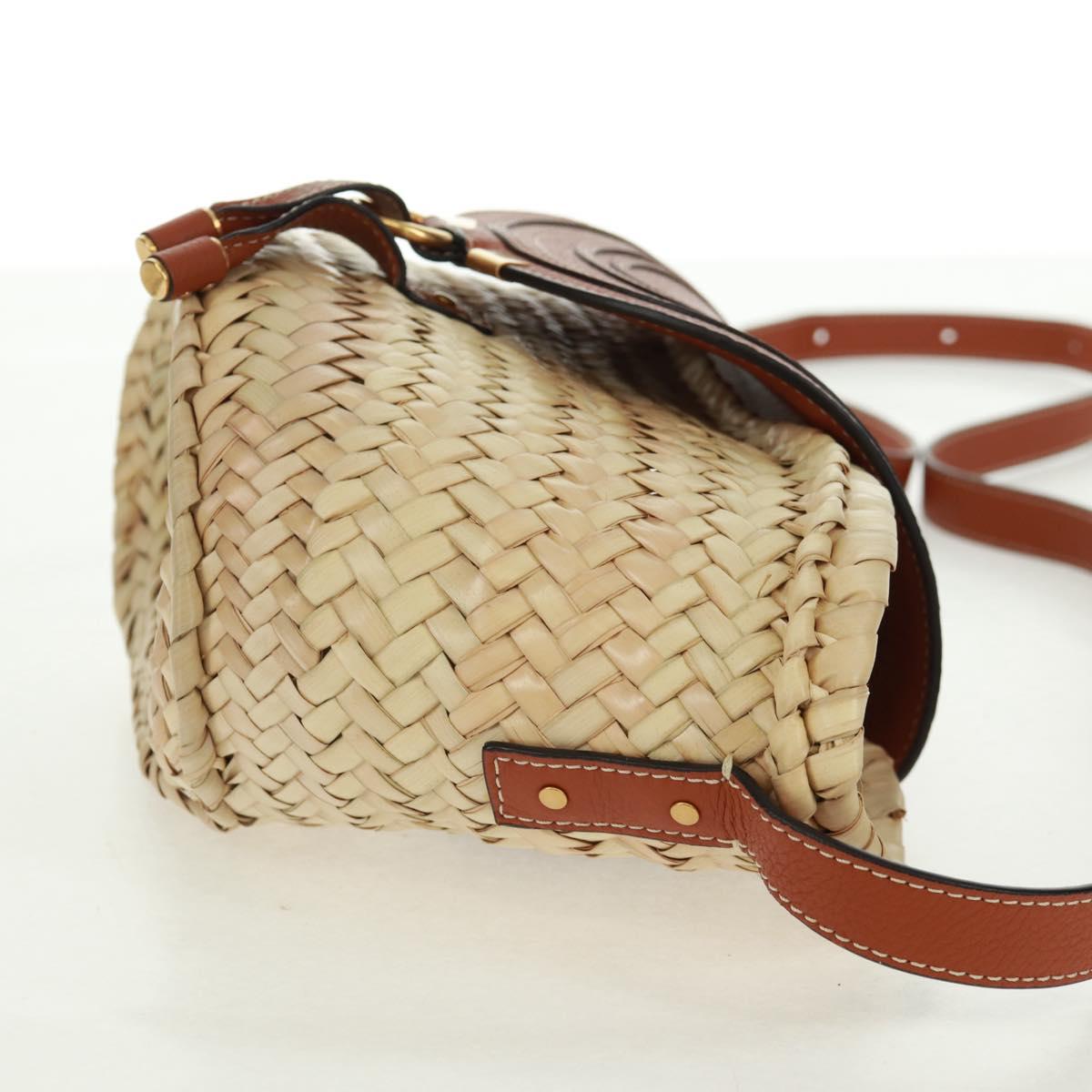 Chloe Mercy Shoulder Bag Raffia Beige Brown Auth am10525V