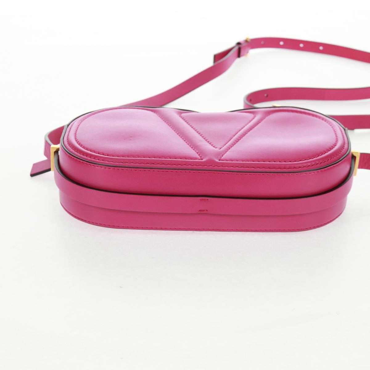VALENTINO V Logo Walk Shoulder Bag Leather Pink Gold Auth am10527V