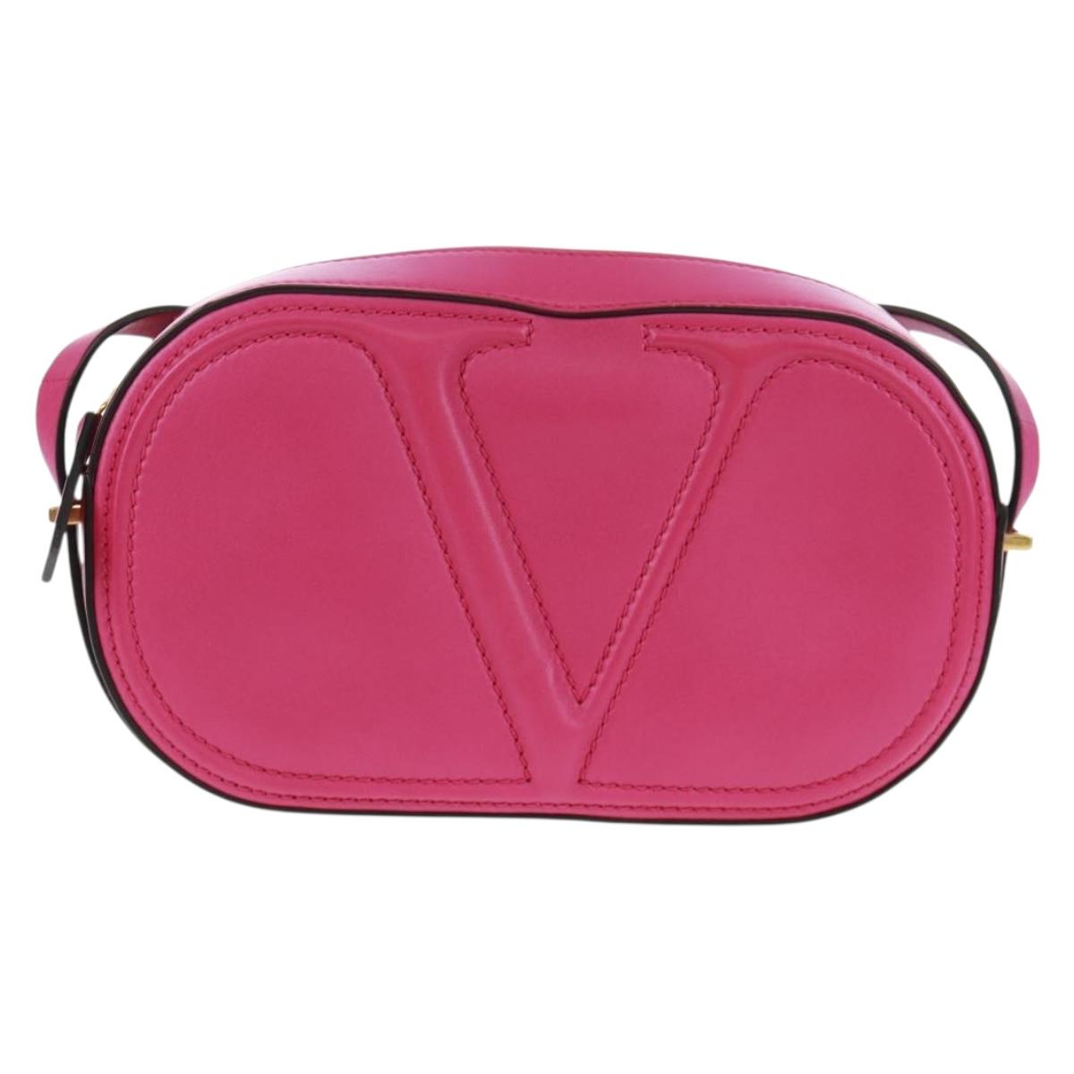 VALENTINO V Logo Walk Shoulder Bag Leather Pink Gold Auth am10527V