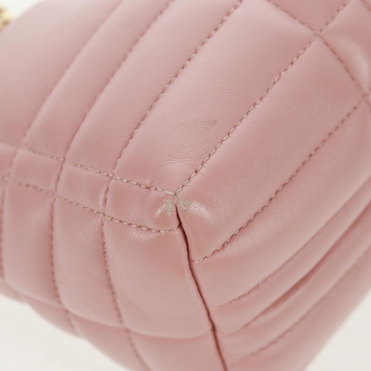 BURBERRY BT Quilted Chain Shoulder Bag Leather Pink Gold Auth am10528V