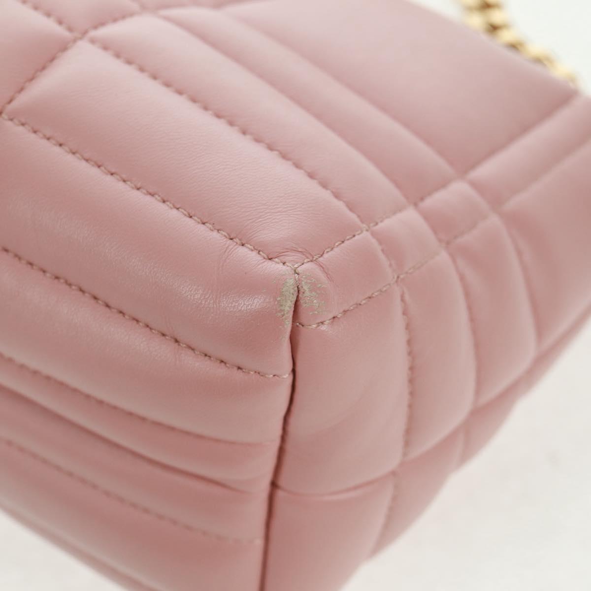 BURBERRY BT Quilted Chain Shoulder Bag Leather Pink Gold Auth am10528V
