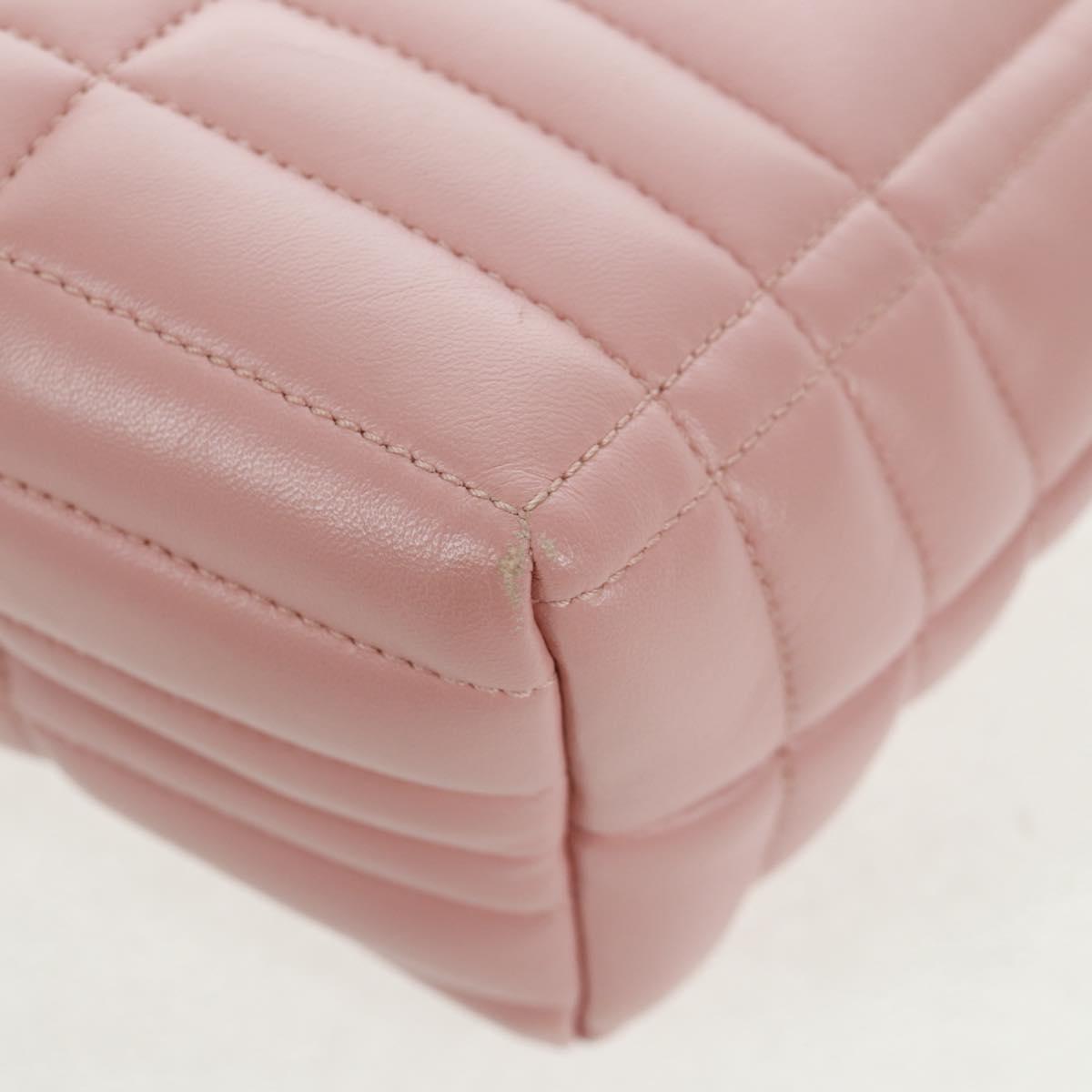 BURBERRY BT Quilted Chain Shoulder Bag Leather Pink Gold Auth am10528V