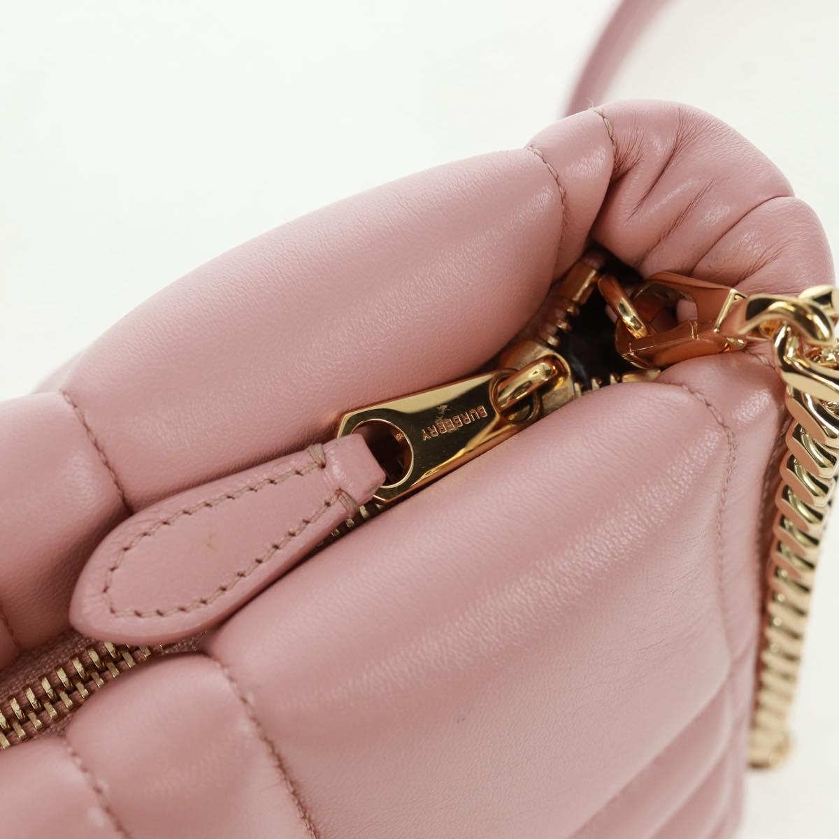 BURBERRY BT Quilted Chain Shoulder Bag Leather Pink Gold Auth am10528V