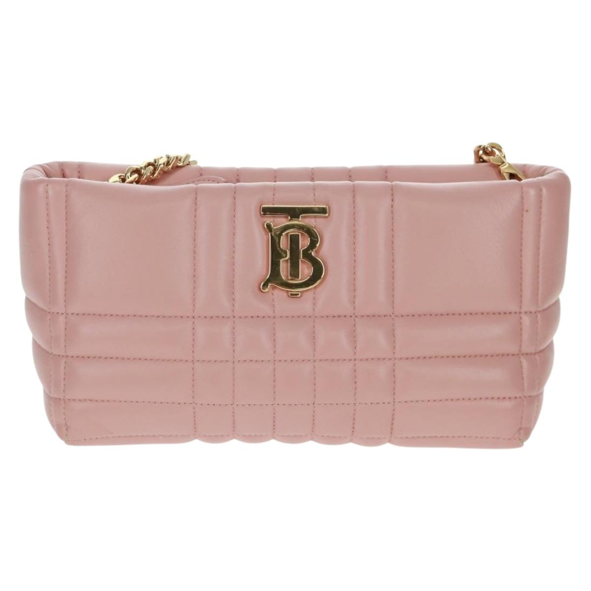 BURBERRY BT Quilted Chain Shoulder Bag Leather Pink Gold Auth am10528V