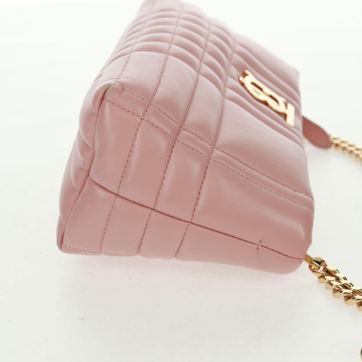 BURBERRY BT Quilted Chain Shoulder Bag Leather Pink Gold Auth am10528V