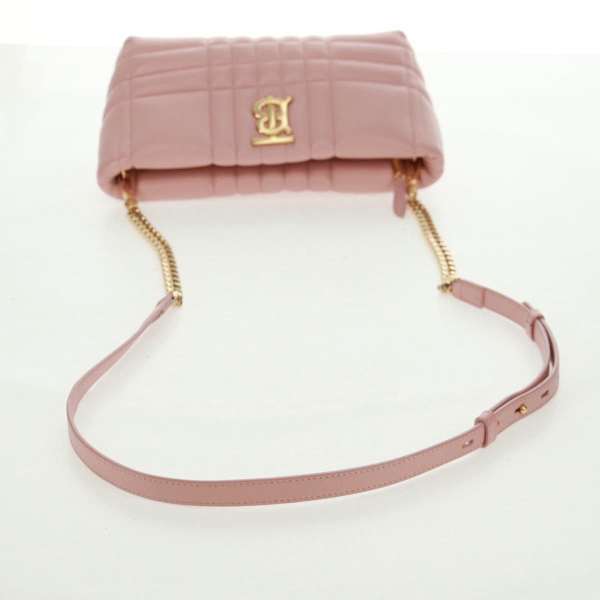 BURBERRY BT Quilted Chain Shoulder Bag Leather Pink Gold Auth am10528V
