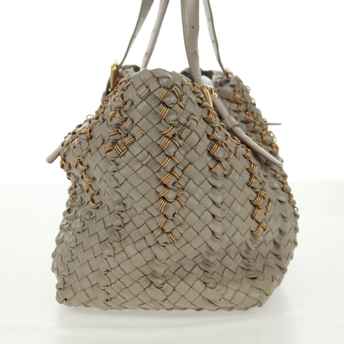 BOTTEGA VENETA INTRECCIATO Tote Bag Leather Gray Gold Auth am10529V