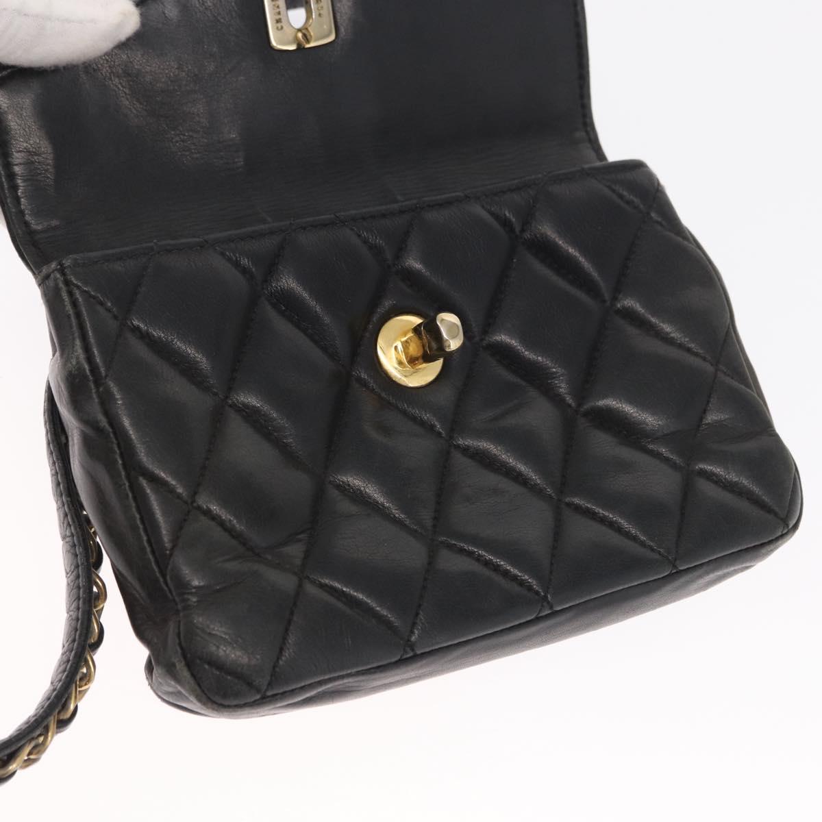 CHANEL Matelasse Waist bag Lamb Skin Black Gold CC Auth am10530