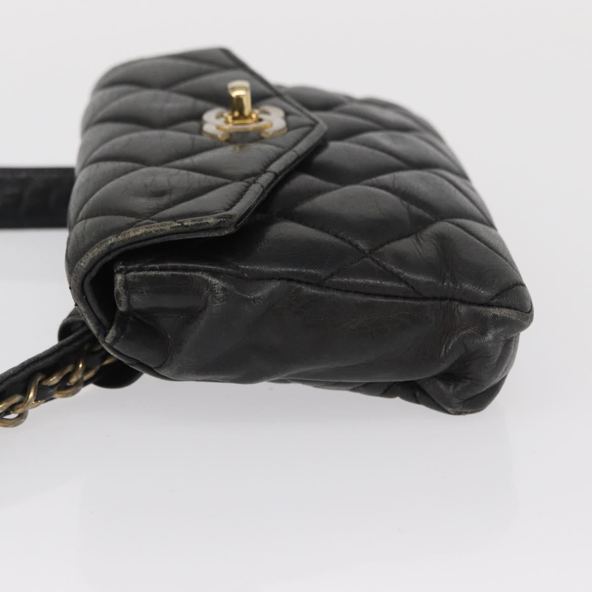 CHANEL Matelasse Waist bag Lamb Skin Black Gold CC Auth am10530