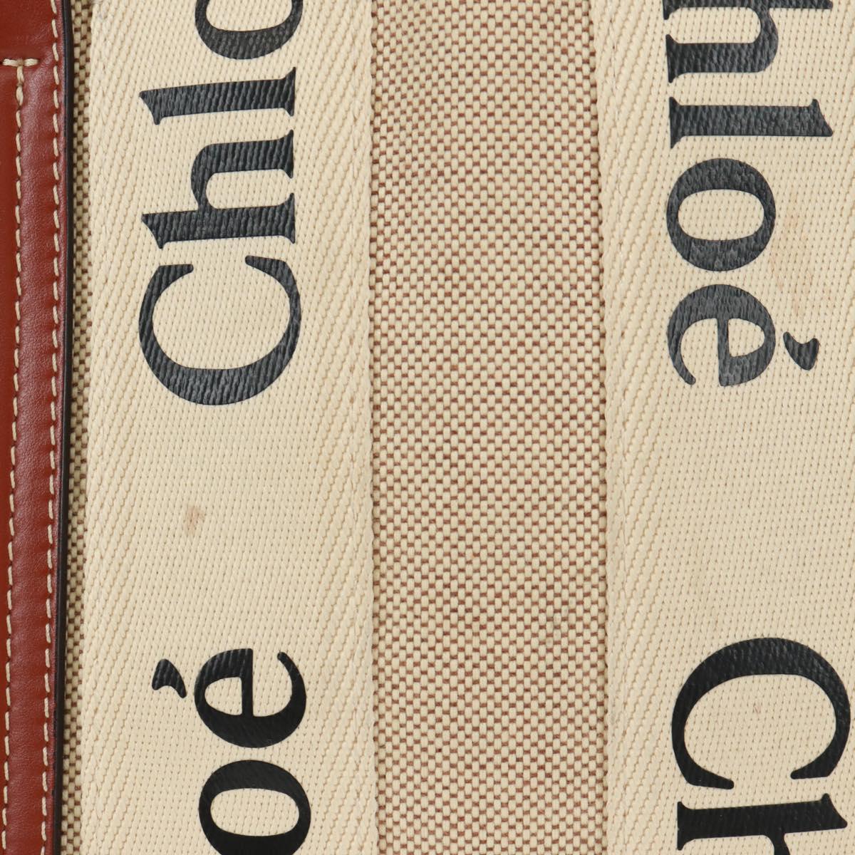 Chloe Woody Hand Bag Canvas 2way Beige Gold Auth am10533V