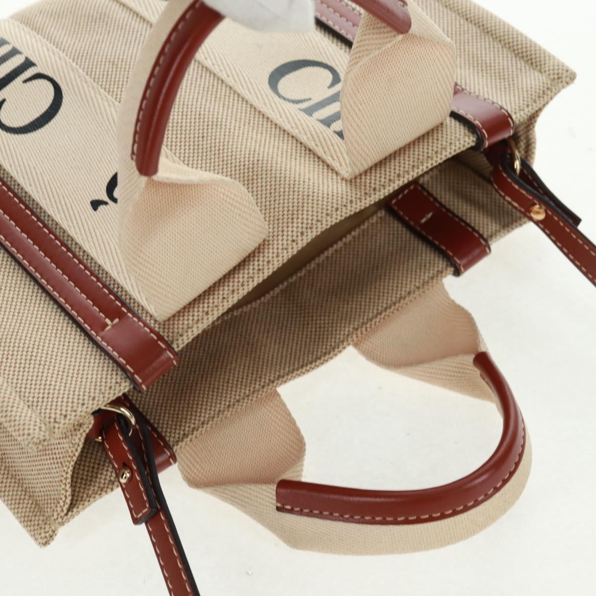 Chloe Woody Hand Bag Canvas 2way Beige Gold Auth am10533V