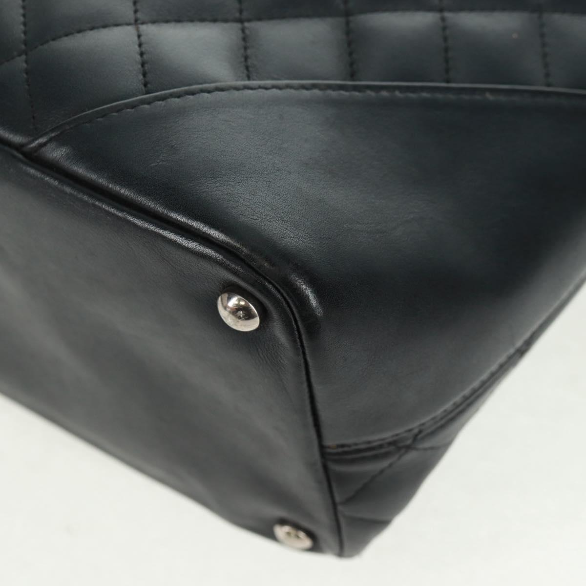 CHANEL Cambon Line Tote Bag Lamb Skin Black Silver CC Auth am10535V