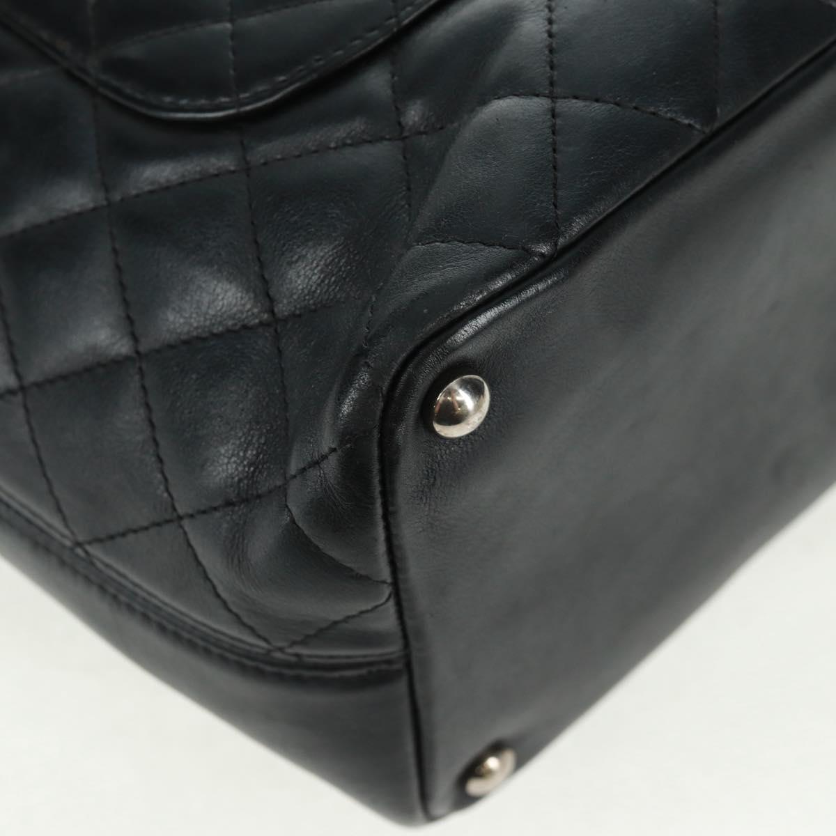CHANEL Cambon Line Tote Bag Lamb Skin Black Silver CC Auth am10535V