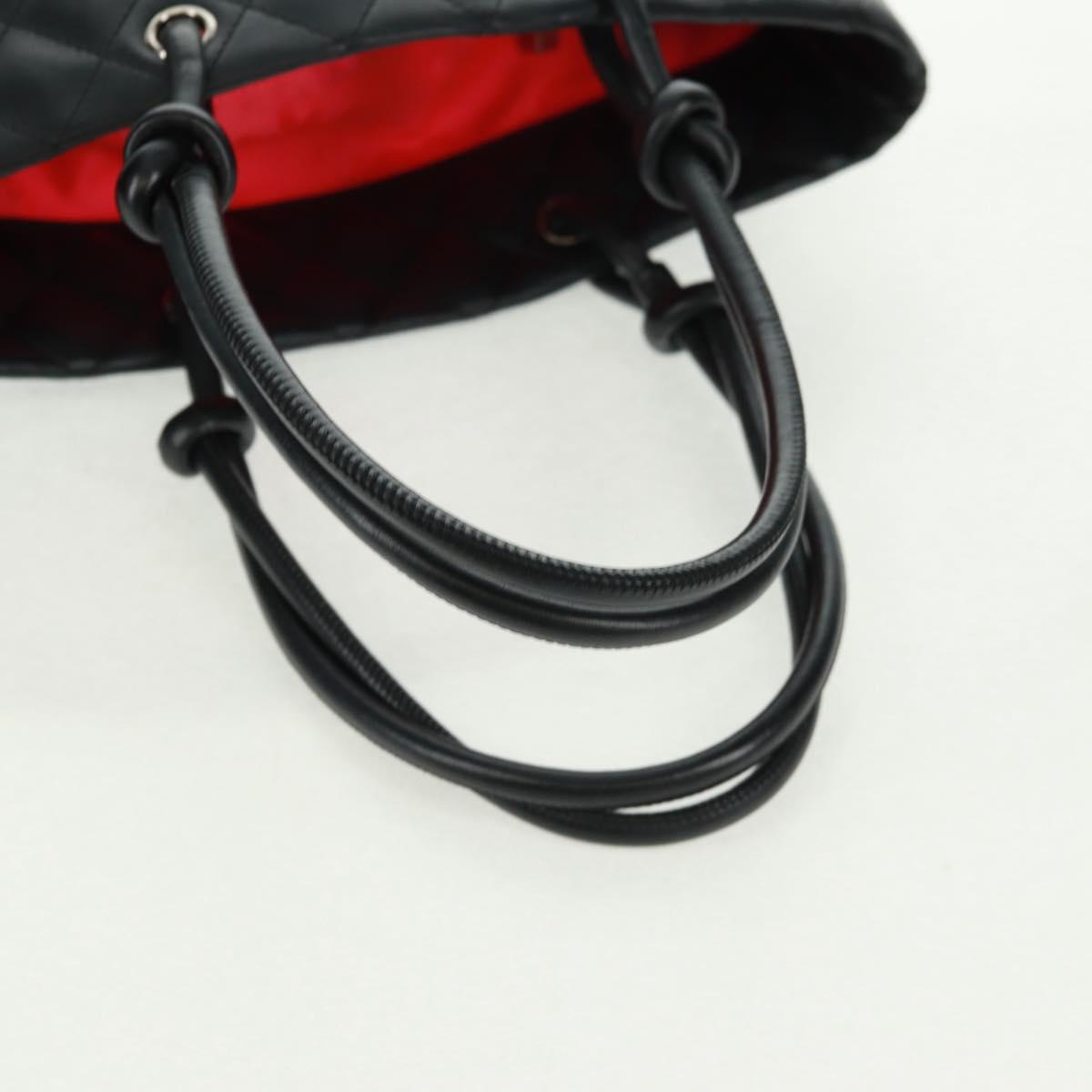 CHANEL Cambon Line Tote Bag Lamb Skin Black Silver CC Auth am10535V