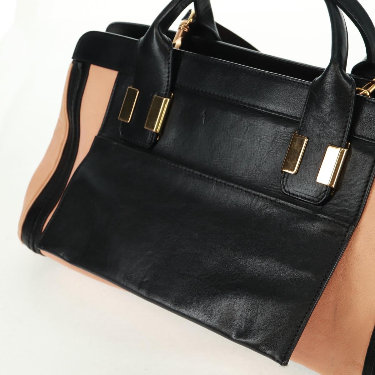 Chloe Alice Hand Bag Leather 2way Beige Black gold Auth am10542V