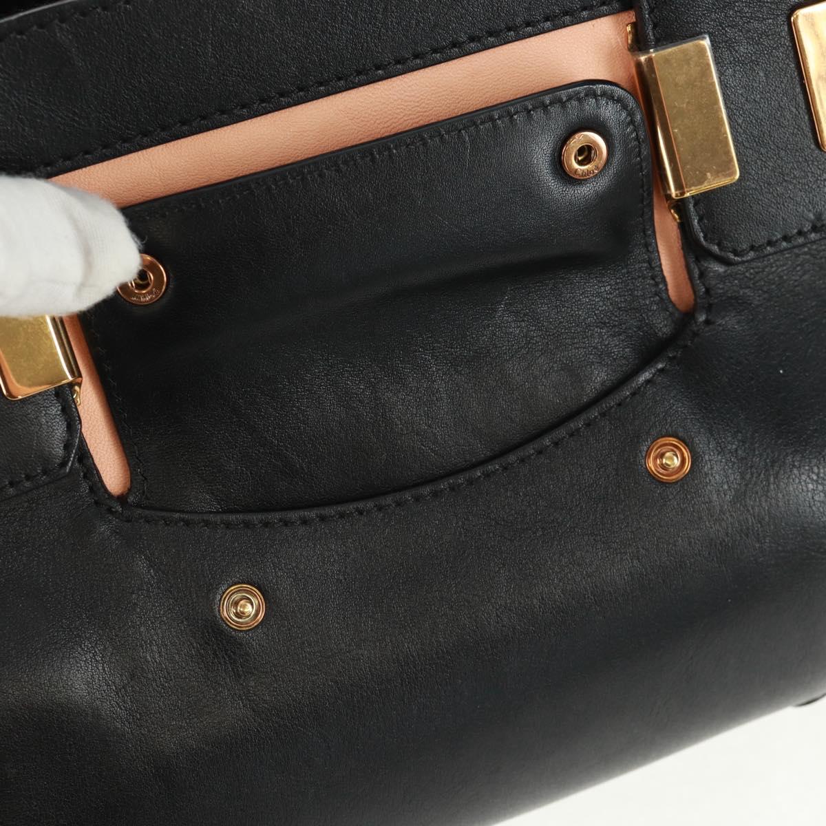 Chloe Alice Hand Bag Leather 2way Beige Black gold Auth am10542V