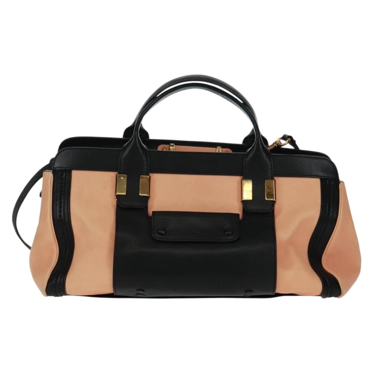 Chloe Alice Hand Bag Leather 2way Beige Black gold Auth am10542V