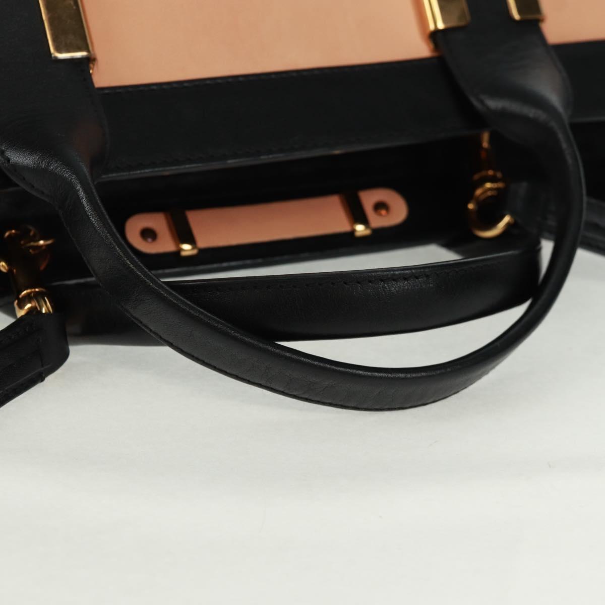 Chloe Alice Hand Bag Leather 2way Beige Black gold Auth am10542V