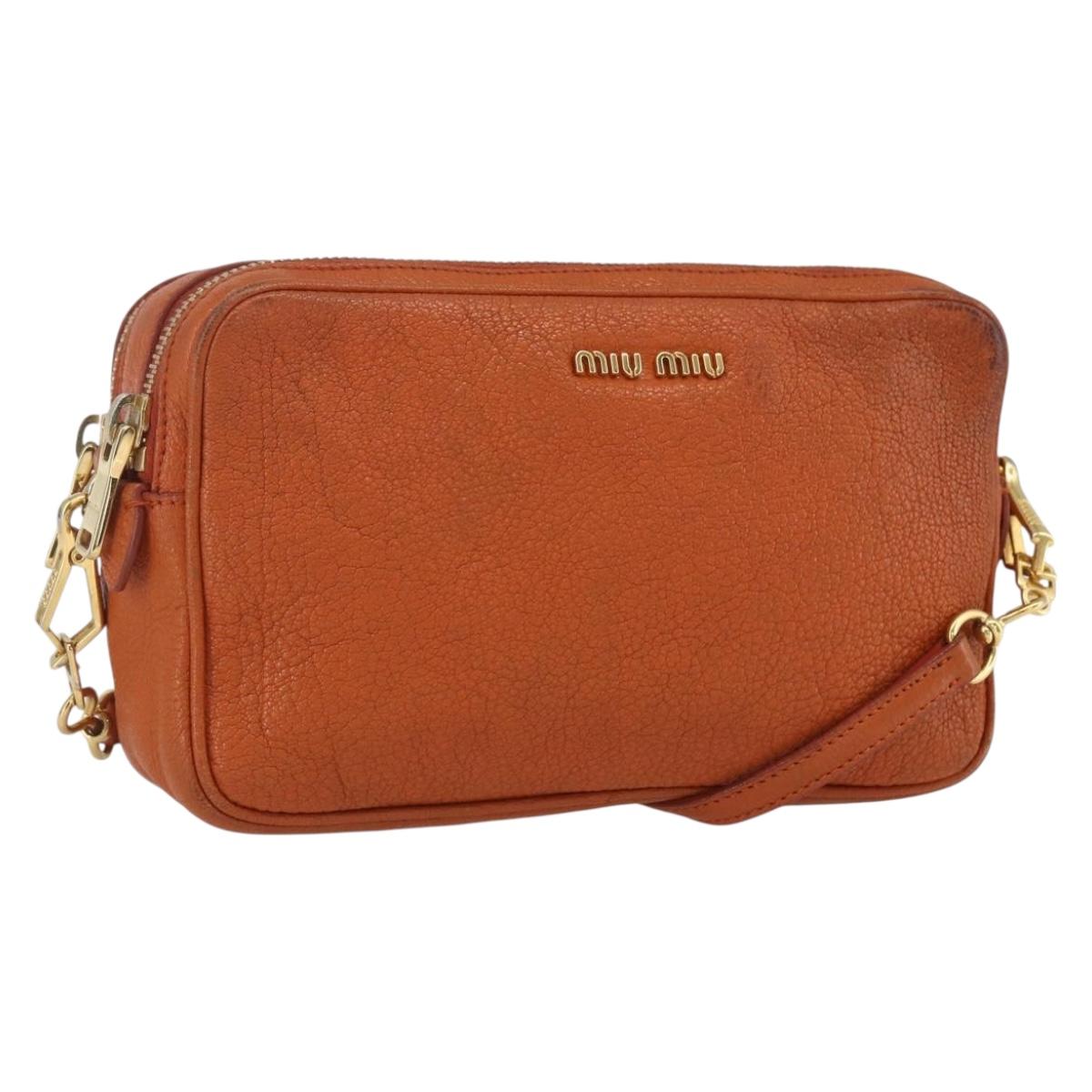 Miu Miu Shoulder Bag Leather Orange Gold Auth am10543