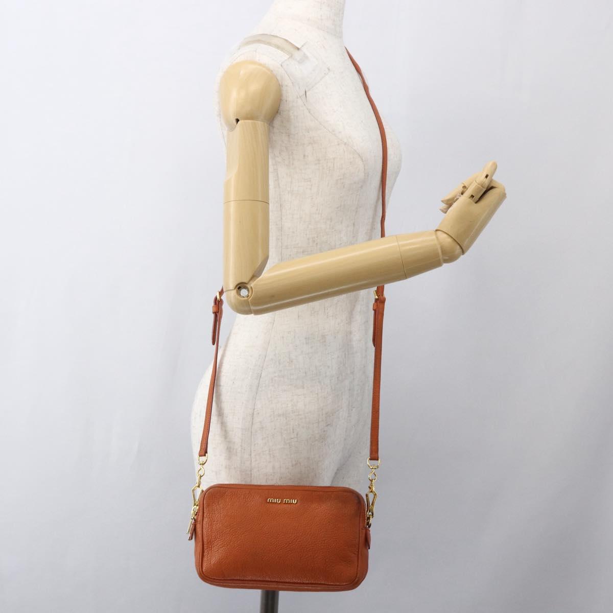 Miu Miu Shoulder Bag Leather Orange Gold Auth am10543