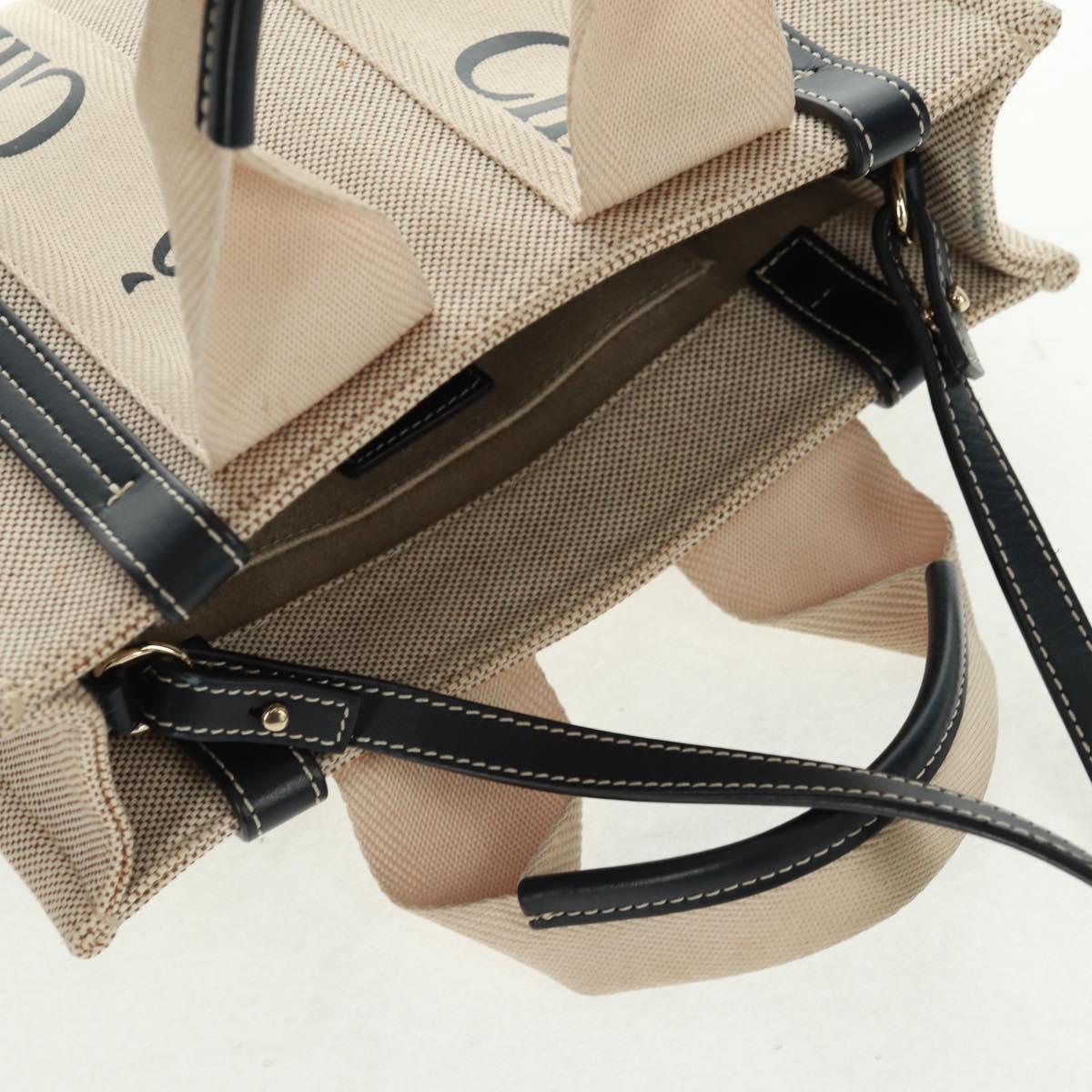 Chloe Woody Hand Bag Canvas 2way Ivory Gold Auth am10546V