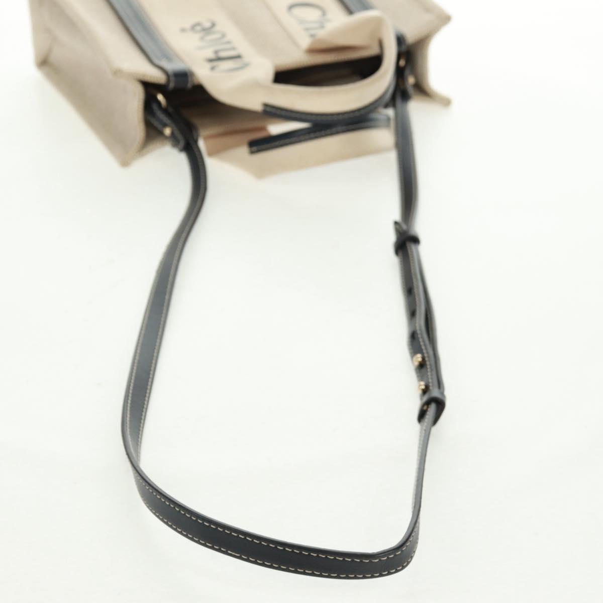 Chloe Woody Hand Bag Canvas 2way Ivory Gold Auth am10546V