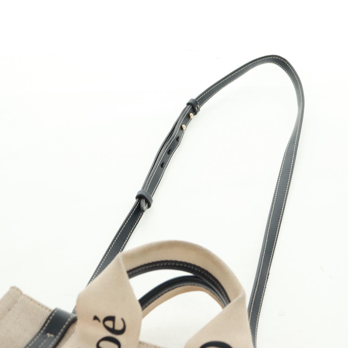 Chloe Woody Hand Bag Canvas 2way Ivory Gold Auth am10546V