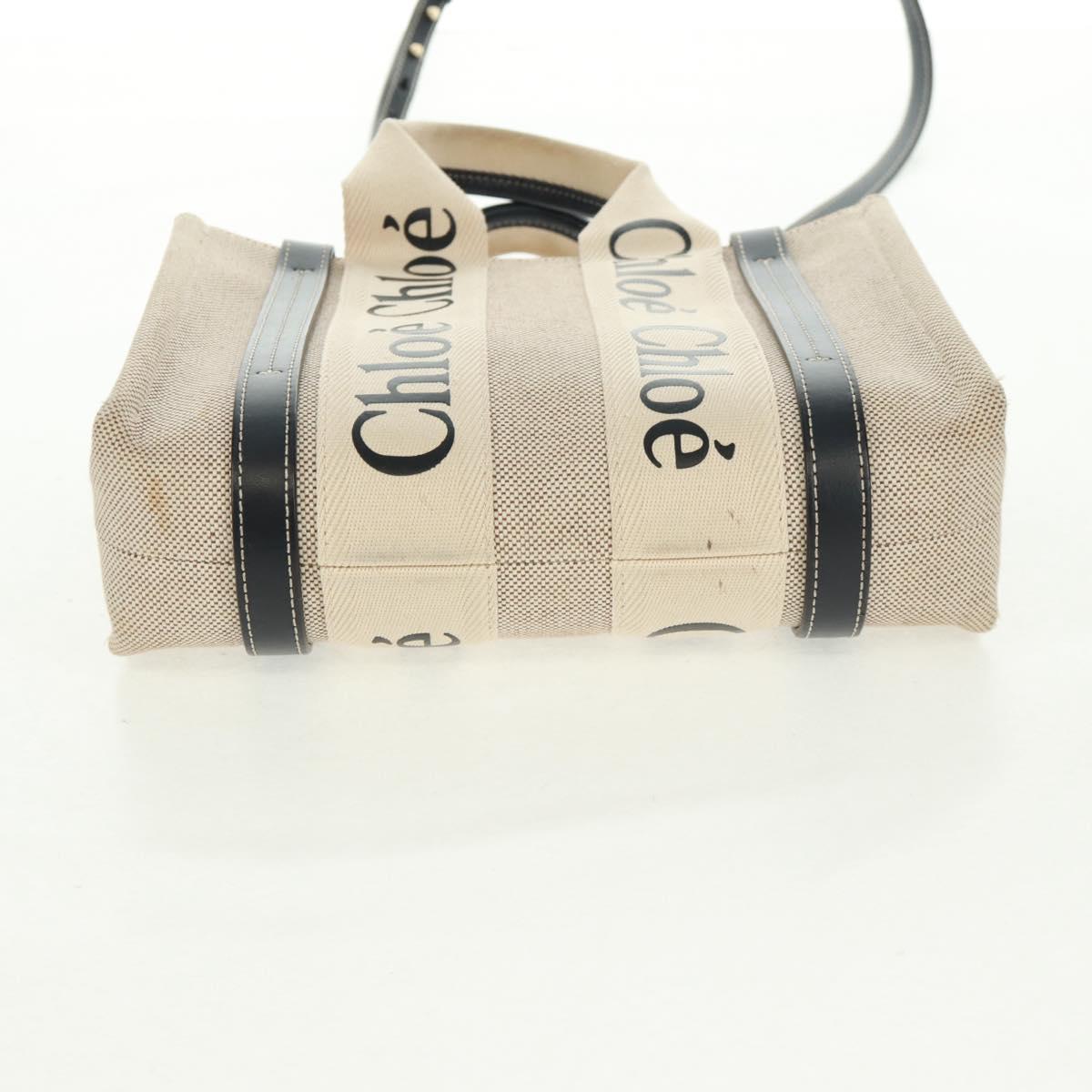 Chloe Woody Hand Bag Canvas 2way Ivory Gold Auth am10546V