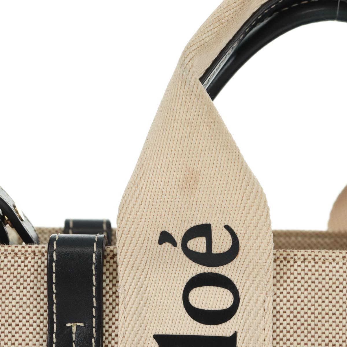 Chloe Woody Hand Bag Canvas 2way Ivory Gold Auth am10546V